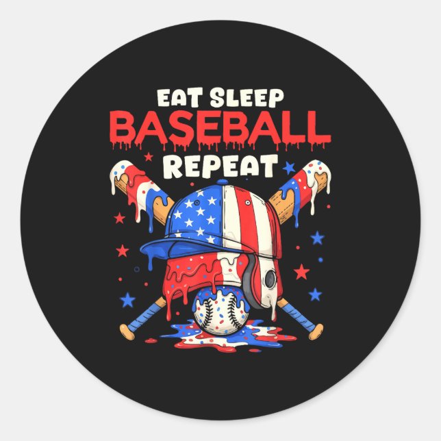 Adesivo Eat Sleep Baseball Repeat Funny Ice Cream Drip Cro (Frente)