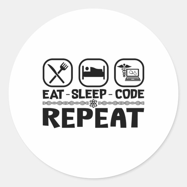 Adesivo Eat Sleep Code Repeat Medical Coder Coding Gift (Frente)