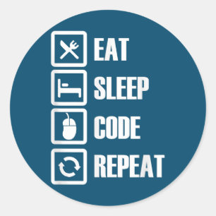 Adesivo Eat Sleep Code Repetir Engenheiro de Programação