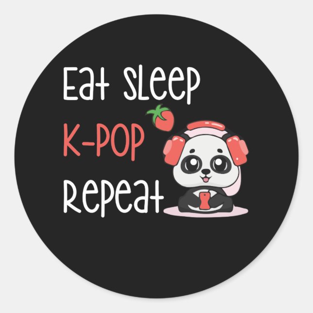 Adesivo Eat Sleep K-Pop Repeat KPop Panda (Frente)