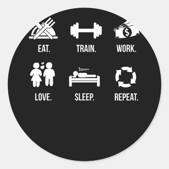 Adesivo Eat Train Work Love Sleep Repeat (Frente)