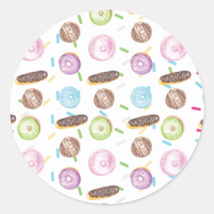 Adesivo Eclairs Donuts Divertidos Aquarela Doce Fantasia