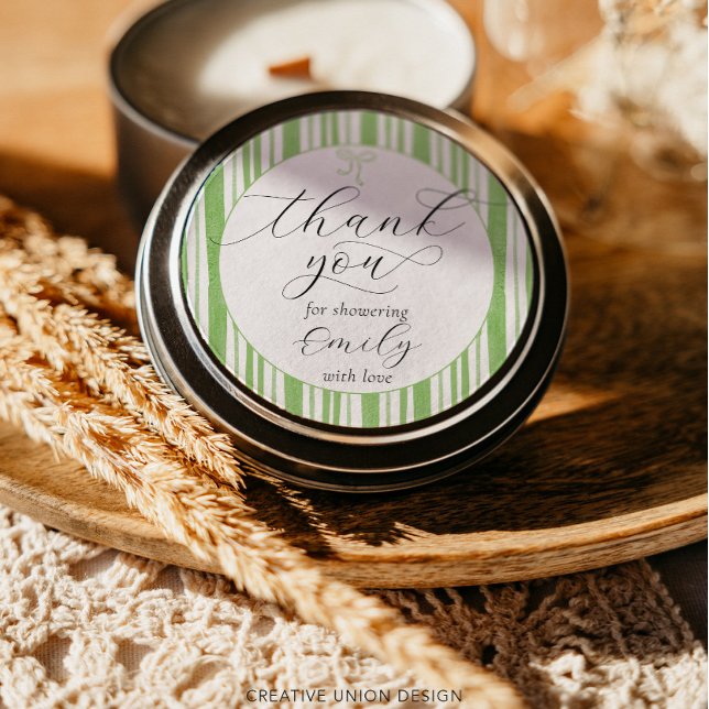 Adesivo Eclectic Strips Green Chá de fraldas Obrigado (Criador carregado)