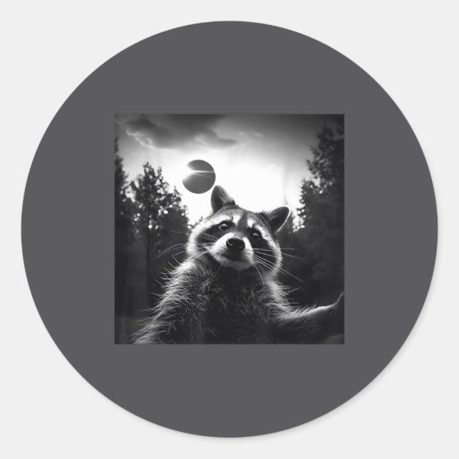 Adesivo Eclipse Solar 2024 Funny Raccoon Selfie Eclipse To (Frente)