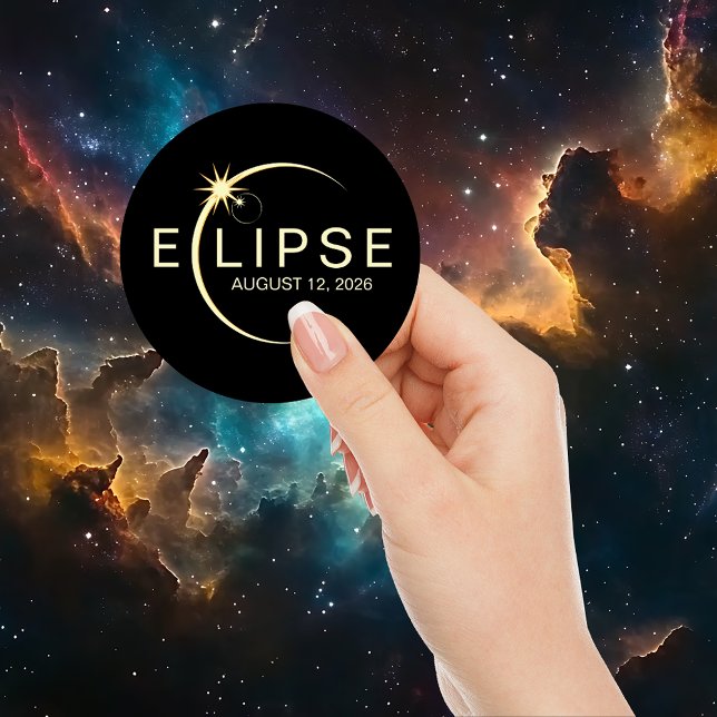 Adesivo Eclipse Solar Astronomia Evento 2026 (Solar Eclipse Astronomy Event 2026 Classic Round Sticker)