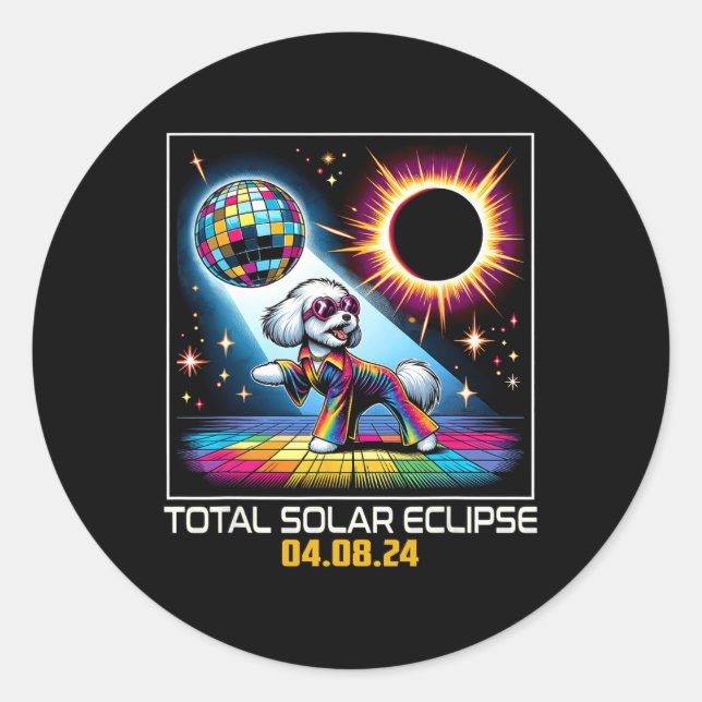 Adesivo Eclipse Solar de Disco Dançante de Cão (Frente)