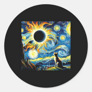 Adesivo Eclipse Solar Total 2024 Van Gogh Starry Night Cat