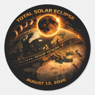 Adesivo Eclipse Solar Total 2026 Caminho da Totalidade