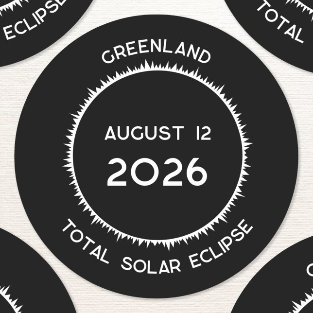 Adesivo Eclipse Solar Total 2026 Gronelândia (Total Solar Eclipse August 12 2026 Greenland custom text sticker)