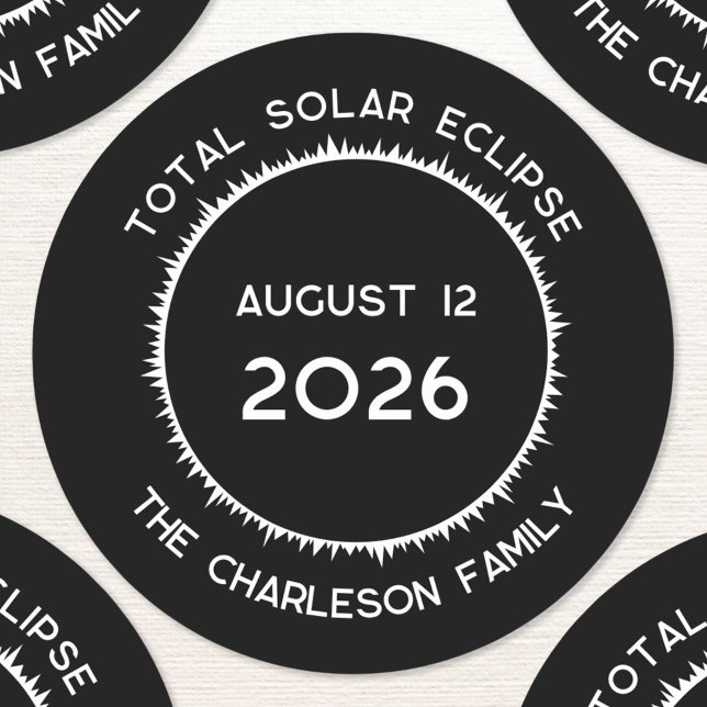 Adesivo Eclipse Solar Total 2026 Personalizado (Total Solar Eclipse August 12 2026 Greenland Iceland Spain personalized custom text name sticker)