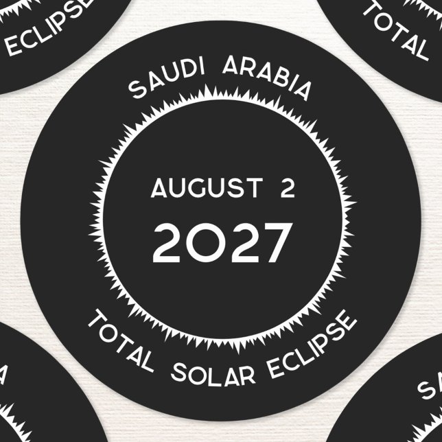 Adesivo Eclipse Solar Total 2027 Arábia Saudita (Total solar eclipse August 2nd 2027 Saudi Arabia custom text sticker)