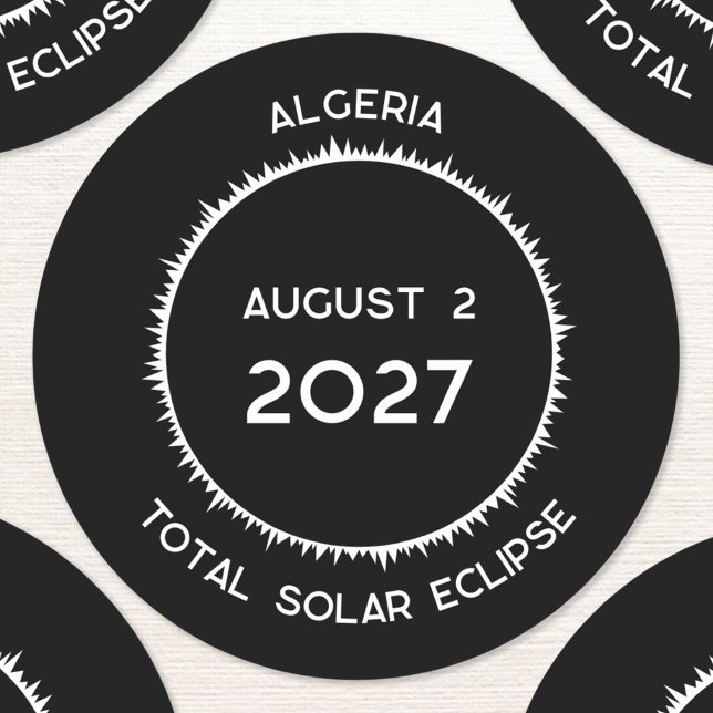 Adesivo Eclipse Solar Total 2027 Argélia (Total solar eclipse August 2nd 2027 Algeria custom text sticker)