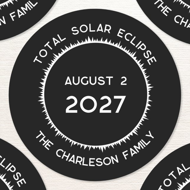 Adesivo Eclipse Solar Total 2027 Personalizado (Total solar eclipse August 2nd 2027 personalized family name custom text sticker)