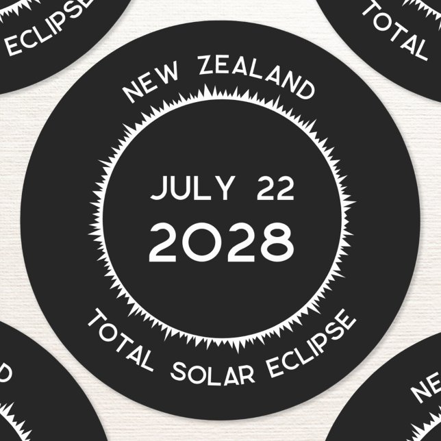 Adesivo Eclipse Solar Total 2028 Nova Zelândia (Total solar eclipse july 22nd 2028 New Zealand custom text sticker)