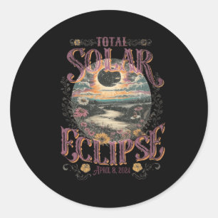 Adesivo Eclipse Solar Total Abril 8 2024 Flores Vintage A