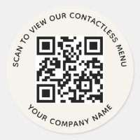 Ecru Menu QR Code Stickers Round Empresa Personali