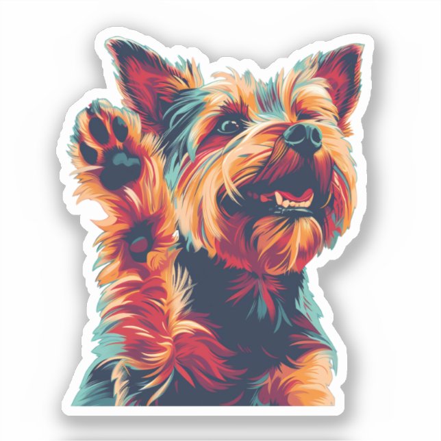 Adesivo Ecstatic Yorkshire Terrier acenando em você (Frente)