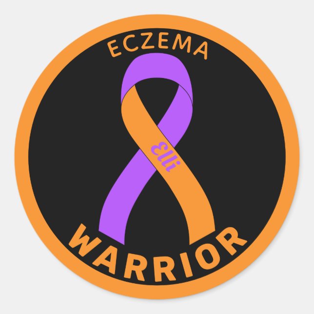 Adesivo Eczema Warrior Ribbon Black Round Sticker (Frente)