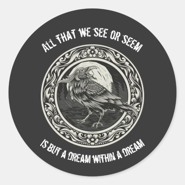 Adesivo Edgar Allan Poe Autor Poeta Dream Raven Medallion (Frente)