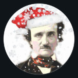 Adesivo Edgar Allan Poe Christmas Hat Snowflake<br><div class="desc">Retrato de Edgar Allan Poe com Santa Hat e flocos de neve perfeitos para a sua festa de Natal</div>