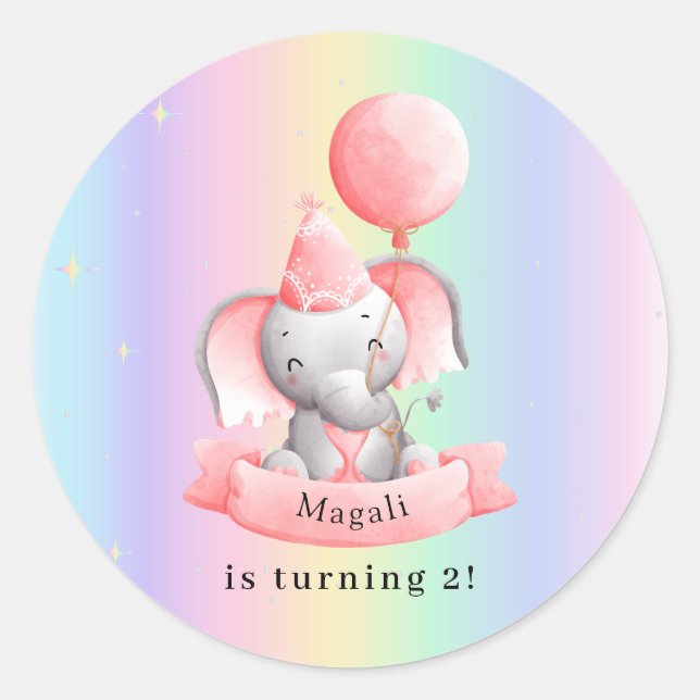 Adesivo Editable 2nd Birthday Sticker Cute Elephant (Frente)