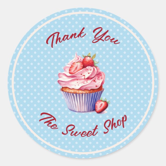 Adesivo Editable Bakery Thank You Stickers | Cupcake Logo  (Frente)