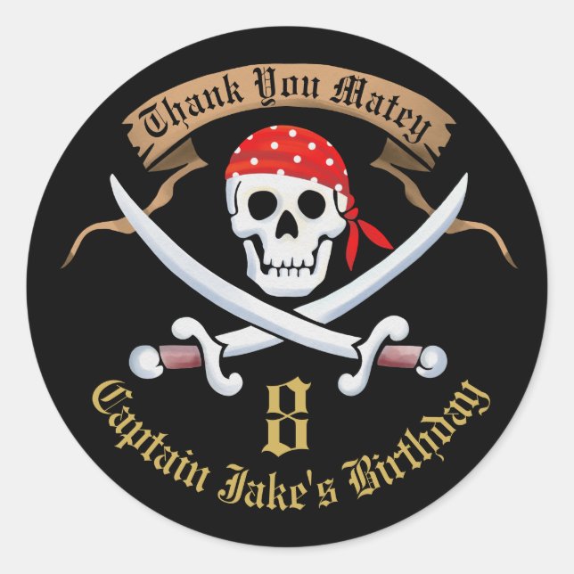 Adesivo Editável Obrigado A Favorecer Jolly Roger Pirate (Frente)