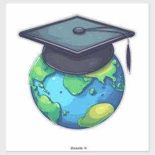 Adesivo Educação Global e Graduação: Mundo com Boina