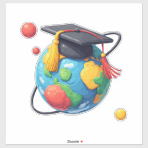 Adesivo Educação Global e Graduação: Mundo com Boina