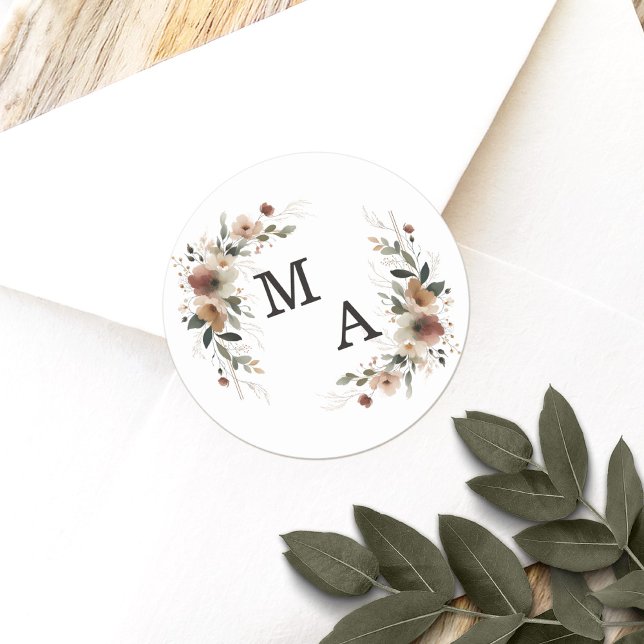 Adesivo Eethal Elegance Floral Wreath Wedding Monograma (Seal your wedding details with love using our custom monogram stickers, tailored for elegance.)
