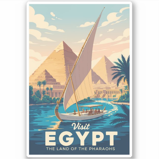 Adesivo Egypt Pyramid Illustration Travel Art Vintage (Frente)