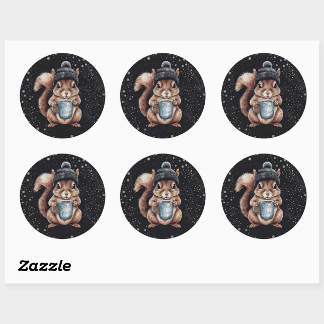 Adesivo Eichhörnchen mit Tasse und Schnee „Stay Warm“ (Folha)