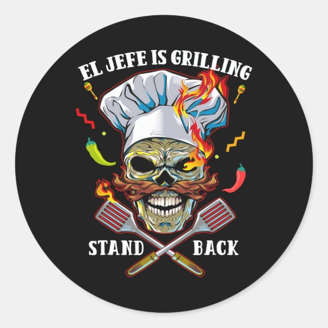Adesivo El Jefe Está Griling Stand Ck Funny Skull Churrasc (Frente)