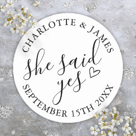 Adesivo Ela Disse Sim Festa de Noivado Preto e Branco