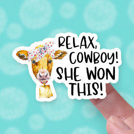 Adesivo Ela Ganhou Este Relaxe, Cute Cowboy Cute Cow Pun B