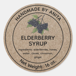 Adesivo Elderberry Xarope Jam Label Kraft Estilo de Papel 