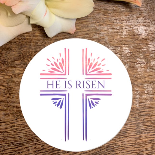 Adesivo Ele É Risado, Páscoa Cristã Personalizada Original (He is risen Easter sticker. Christian cross.)