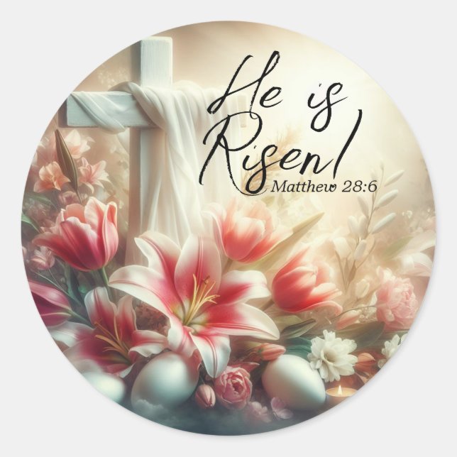 Adesivo Ele é Risen Cross com Páscoas e ovos (Frente)