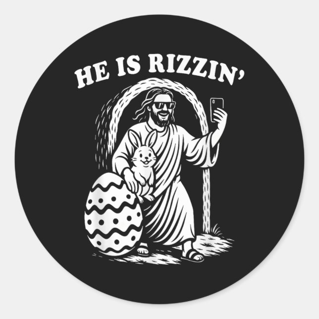 Adesivo Ele É Rizzin Funny Rizz Páscoa Páscoa Cristã (Frente)