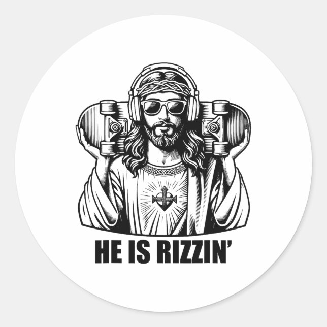 Adesivo Ele É Rizzin Jesus Páscoa do skate Ris Religiosos (Frente)