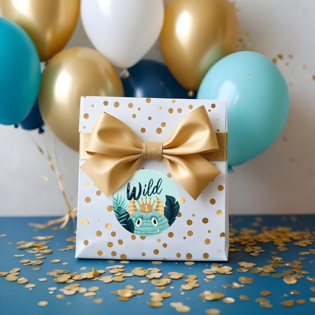 Adesivo Ele é um monstro azul selvagem e selva tropical (He's a Wild One Blue Monster & Tropical Jungle Classic Round Sticker)