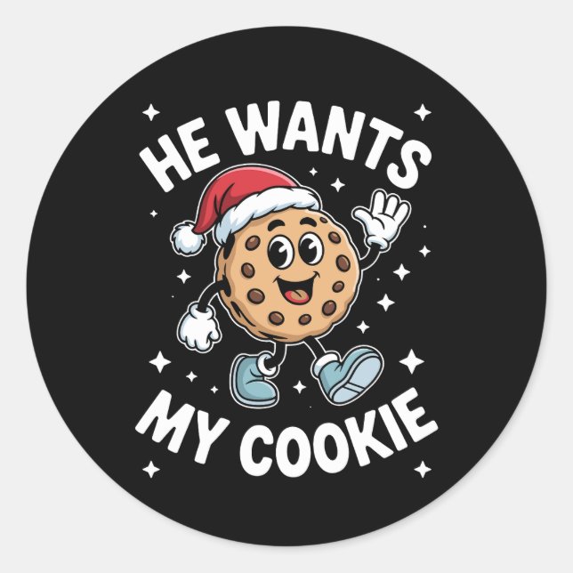 Adesivo Ele Quer Meu Chapéu de Natal de Biscoito de Natal  (Frente)