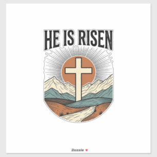 Adesivo Ele Ressuscitou Cruz Nascer do Sol Camiseta Cristã