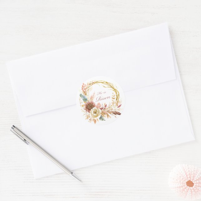 Adesivo Ele Ressuscitou grinalda floral boho Páscoa (Envelope)