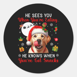 Adesivo Ele vê quando você come lanches Xmas Labrador Re
