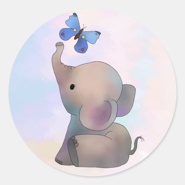 Adesivo Elefant mit Schmetterling Runder Aufkleber (Frente)