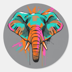 Adesivo Elefante-Abstrato vibrante com Teal-Negrito