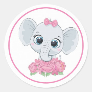Adesivo Elefante Adorável Com Flores Rosa