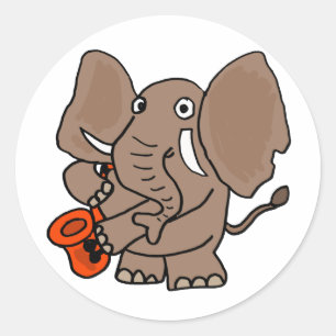 Adesivo Elefante AI que joga desenhos animados do saxofone