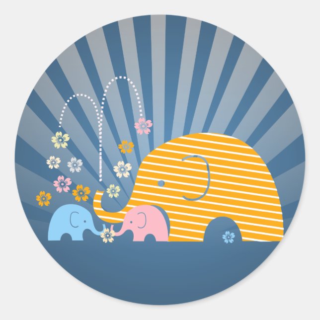 Adesivo Elefante animal mama e bebê com flor (Frente)